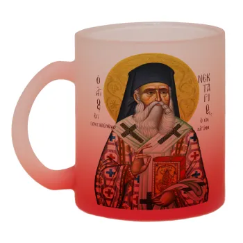 Saint Nektarios, Κούπα γυάλινη δίχρωμη με βάση το κόκκινο ματ, 330ml