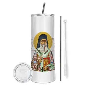 Άγιος Νεκτάριος, Tumbler ποτήρι θερμό από ανοξείδωτο ατσάλι 600ml, με μεταλλικό καλαμάκι & βούρτσα καθαρισμού