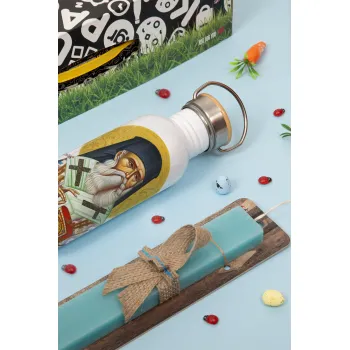 Άγιος Νεκτάριος, Πασχαλινή Λαμπάδα με παγούρι μεταλλικό (620ml, stainless steel) & κερί αρωματικό πλακέ (30cm) (ΤΙΡΚΟΥΑΖ)