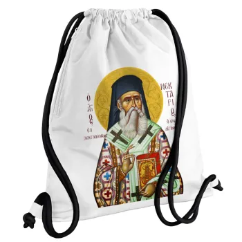 Saint Nektarios, Backpack pouch GYMBAG white, with pocket (40x48cm) & thick cords