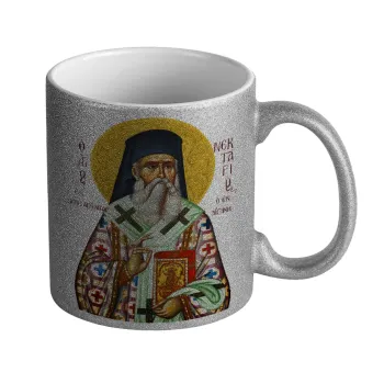 Saint Nektarios, Κούπα Ασημένια Glitter που γυαλίζει, κεραμική, 330ml