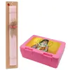 Easter Set, children's snack container PINK & scented flat Easter candle (30cm) (PINK)