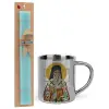 Easter Set, metallic thermal cup (300ml) & aromatic flat Easter candle (30cm) (TURQUOISE)