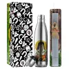 Easter Set, metallic stainless thermos flask (500ml) & scented flat Easter candle (30cm) (GRAY)