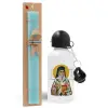 Easter Set, metallic aluminum water bottle (500ml) & scented flat candle (30cm) (TURQUOISE)