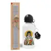 Easter Set, metallic aluminum water bottle (500ml) & aromatic flat Easter candle (30cm) (GRAY)