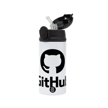 GitHub, Παιδικό παγούρι θερμό, ανοξείδωτο, με καλαμάκι ασφαλείας, Μαύρο (360ml) BPA-FREE