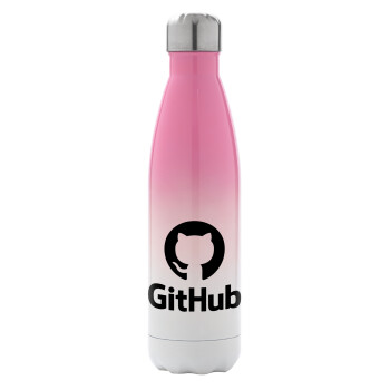 GitHub, Μεταλλικό παγούρι θερμός Ροζ/Λευκό (Stainless steel), διπλού τοιχώματος, 500ml
