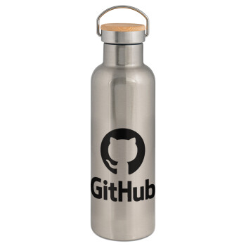 GitHub, Stainless steel Silver with wooden lid (bamboo), double wall, 750ml