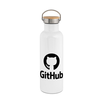 GitHub, Stainless steel White with wooden lid (bamboo), double wall, 750ml