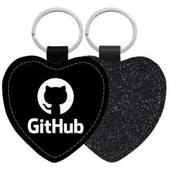 GitHub, Μπρελόκ PU δερμάτινο glitter καρδιά ΜΑΥΡΟ