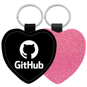 GitHub, Μπρελόκ PU δερμάτινο glitter καρδιά ΡΟΖ
