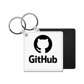 GitHub, Μπρελόκ Δερματίνη, τετράγωνο ΜΑΥΡΟ (5x5cm)