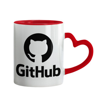 GitHub, Κούπα καρδιά χερούλι κόκκινη, κεραμική, 330ml