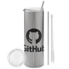 Tumbler stainless steel Silver 600ml, with metal straw & cleaning brush