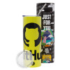 Neon Yellow Travel Tumbler, with metal straw (Stainless steel 304 Food grade, BPA free, 600ml)