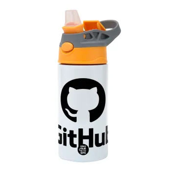 GitHub, Children's hot water bottle, stainless steel, with safety straw, Orange/Grey (360ml) BPA-FREE