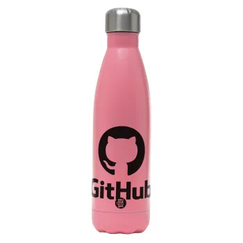 GitHub, Μεταλλικό παγούρι θερμός Ροζ Ματ (Stainless steel), διπλού τοιχώματος, 500ml