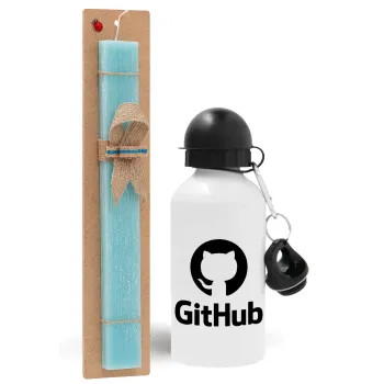 GitHub, Easter Set, metallic aluminum water bottle (500ml) & scented flat candle (30cm) (TURQUOISE)