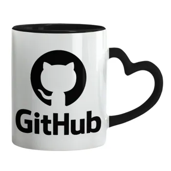 GitHub, Κούπα καρδιά χερούλι μαύρη, κεραμική, 330ml