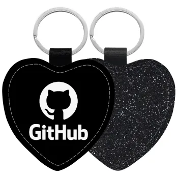 GitHub, Μπρελόκ PU δερμάτινο glitter καρδιά ΜΑΥΡΟ