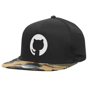 GitHub, Καπέλο Ενηλίκων Flat Snapback Μαύρο/Παραλλαγή, (100% ΒΑΜΒΑΚΕΡΟ TWILL, ΕΝΗΛΙΚΩΝ, UNISEX, ONE SIZE)