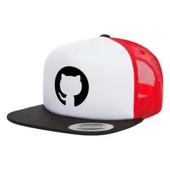 GitHub, Καπέλο Ενηλίκων Foam Flat Snapback με Δίχτυ Μαύρο-Λευκό-Κόκκινο (POLYESTER, ΕΝΗΛΙΚΩΝ, UNISEX, ONE SIZE)