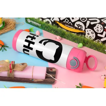 GitHub, Easter candle, Childrens hot water bottle, stainless steel, with safety straw, PINK (500ml)