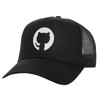 GitHub, Structured Trucker Adult Hat, with Mesh, Black (100% COTTON, ADULT, UNISEX, ONE SIZE)