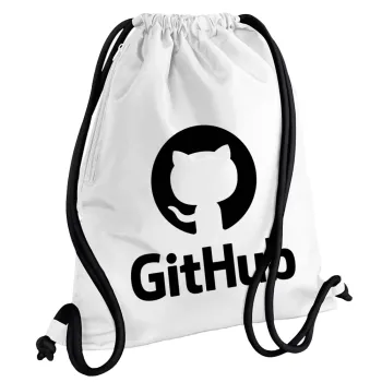 GitHub, Τσάντα πλάτης πουγκί GYMBAG λευκή, με τσέπη (40x48cm) & χονδρά κορδόνια