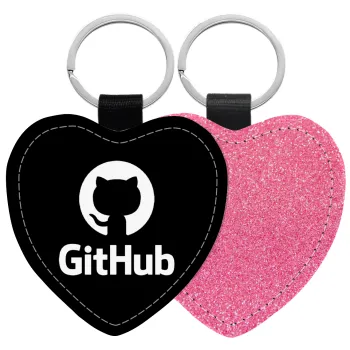 GitHub, Μπρελόκ PU δερμάτινο glitter καρδιά ΡΟΖ