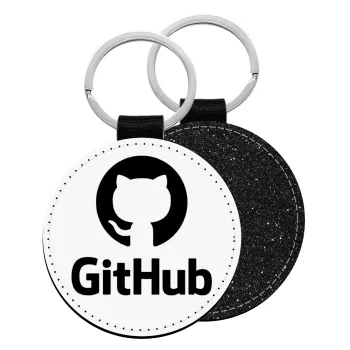 GitHub, Μπρελόκ Δερματίνη, στρογγυλό ΜΑΥΡΟ (5cm)