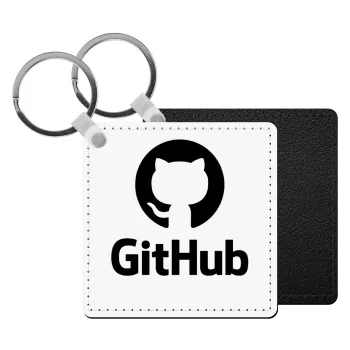 GitHub, Μπρελόκ Δερματίνη, τετράγωνο ΜΑΥΡΟ (5x5cm)