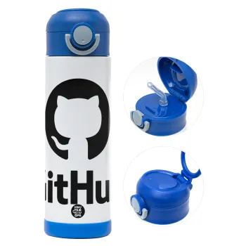 GitHub, Παιδικό παγούρι θερμό, ανοξείδωτο, με καλαμάκι ασφαλείας, ΜΠΛΕ (500ml)
