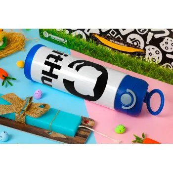 GitHub, Πασχαλινή Λαμπάδα με Παιδικό παγούρι θερμό, ανοξείδωτο, με καλαμάκι ασφαλείας, ΜΠΛΕ (500ml)