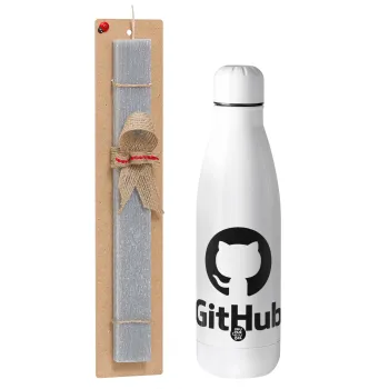 GitHub, Easter Set, metallic stainless thermos bottle (500ml) & scented flat Easter candle (30cm) (GRAY)