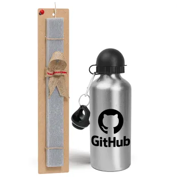 GitHub, Easter Set, metallic silver aluminum water bottle (500ml) & aromatic flat Easter candle (30cm) (GRAY)