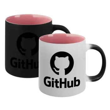 GitHub, Κούπα Μαγική εσωτερικό ΡΟΖ, κεραμική 330ml που αλλάζει χρώμα με το ζεστό ρόφημα