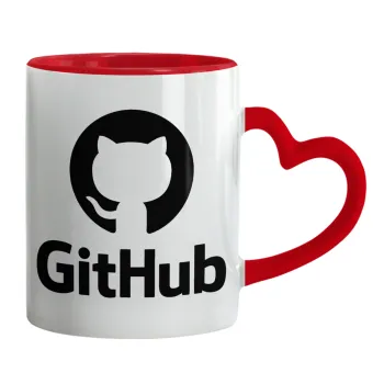 GitHub, Κούπα καρδιά χερούλι κόκκινη, κεραμική, 330ml