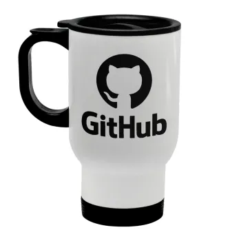 GitHub, Κούπα ταξιδιού ανοξείδωτη με καπάκι, διπλού τοιχώματος (θερμό) λευκή 450ml