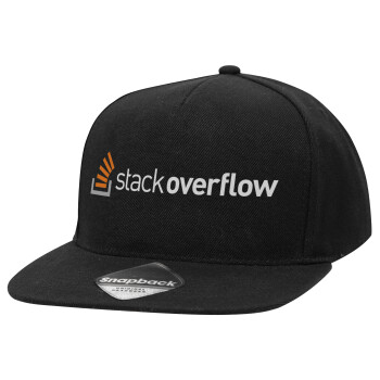 StackOverflow, Καπέλο Ενηλίκων Flat Snapback Μαύρο, (POLYESTER, ΕΝΗΛΙΚΩΝ, UNISEX, ONE SIZE)