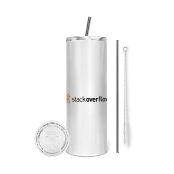 StackOverflow, Eco friendly stainless steel tumbler 600ml, with metal straw & cleaning brush