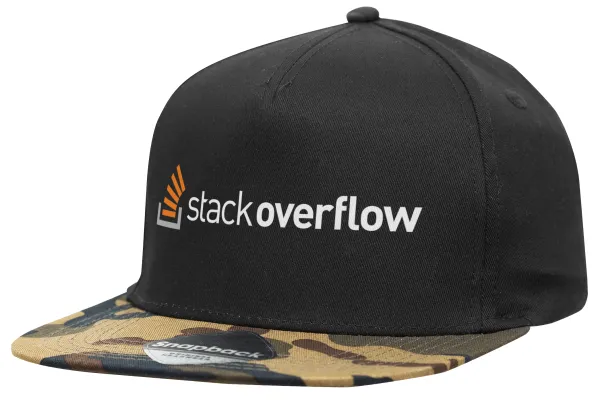 StackOverflow — Adult Flat Snapback Hat Black/Camouflage, (100% COTTON TWILL, ADULT, UNISEX, ONE SIZE)