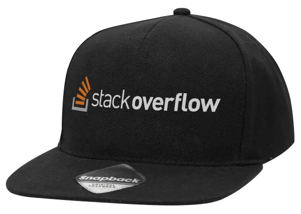 StackOverflow — Adult Flat Snapback Hat Black, (100% COTTON TWILL, ADULT, UNISEX, ONE SIZE)