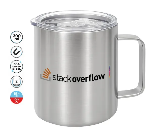 StackOverflow — Double-walled stainless steel mug 300ml with temperature-retaining lid