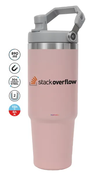 StackOverflow — ΡΟΖ Travel Tumbler Θερμός με χερούλι και καλαμάκι 890ml
