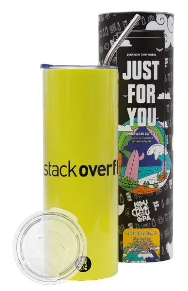 StackOverflow — Neon Yellow Travel Tumbler θερμό, μεταλλικό καλαμάκι(Ανωξείδωτο 304 Food grade, BPA free, 600ml)