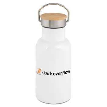 StackOverflow, Metallic thermos (Stainless steel) White with wooden lid (bamboo), double-walled, 350ml