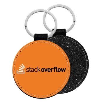 StackOverflow, Μπρελόκ Δερματίνη, στρογγυλό ΜΑΥΡΟ (5cm)