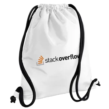 StackOverflow, Backpack pouch GYMBAG white, with pocket (40x48cm) & thick cords